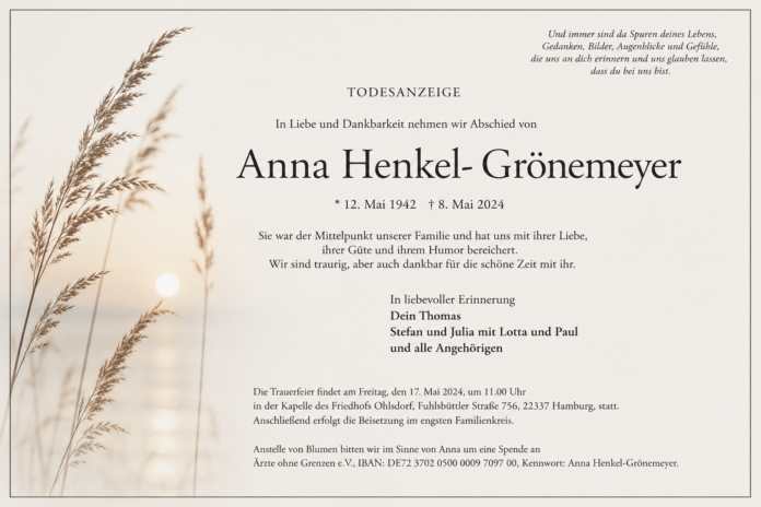todesanzeige anna henkel- grönemeyer